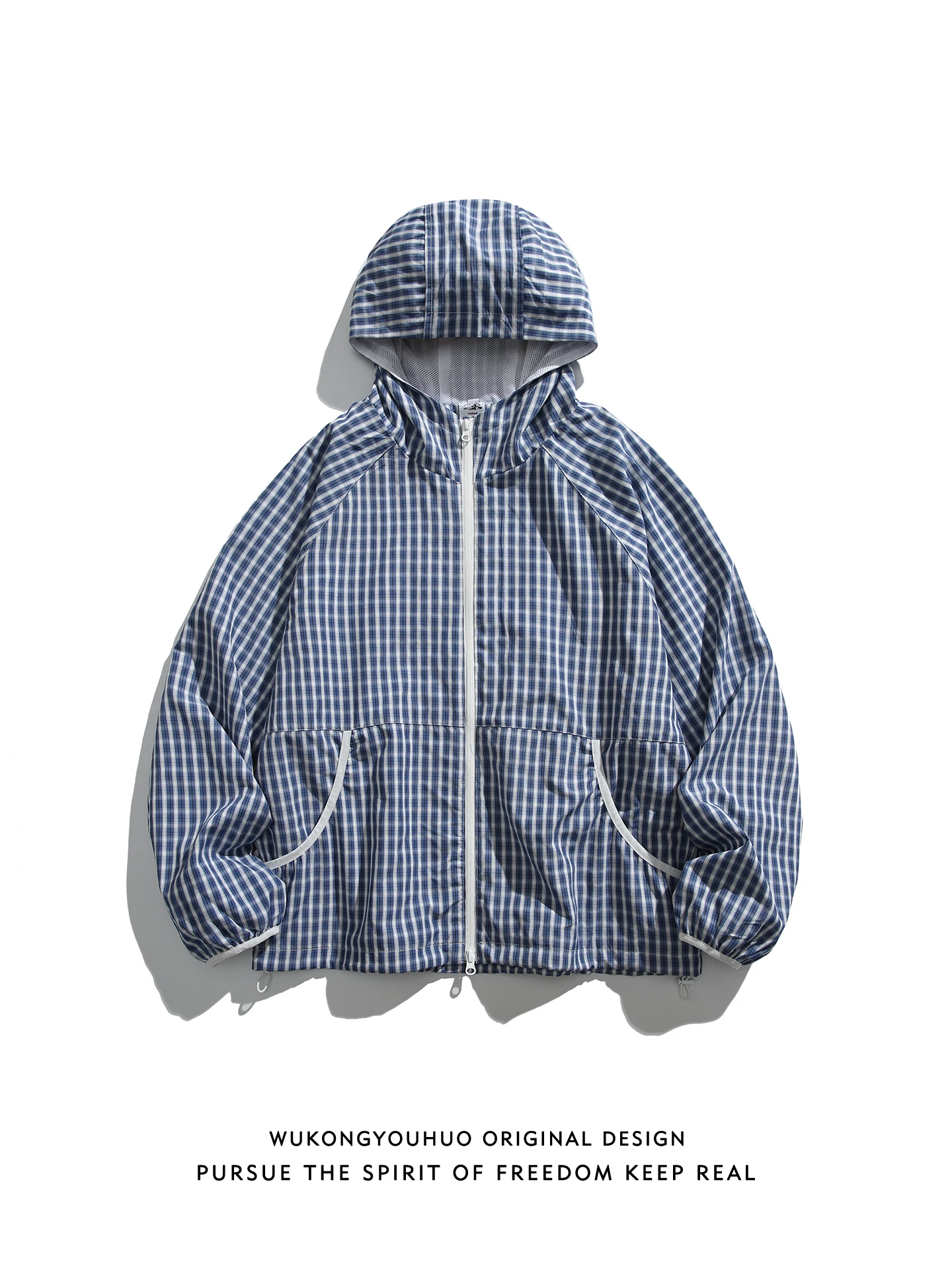 

Весенняя винтажная куртка с капюшоном в клетку, свободного кроя, повседневная верхняя одежда для молодежи, из смесового полиэстера и хлопка, с длинными рукавами, на молнии.