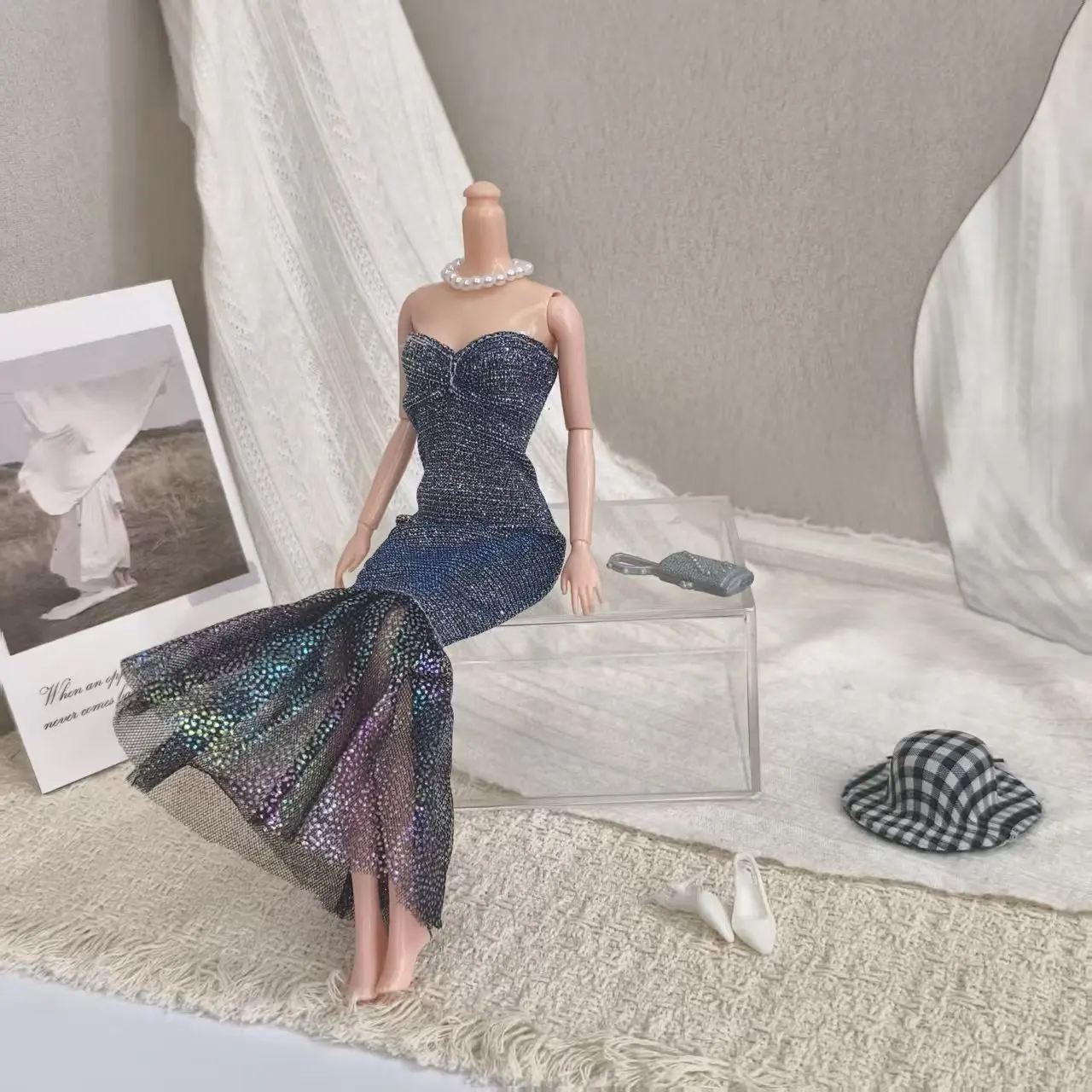 Fashion Evening Gown Glitter Fishtail Skirt Elegant And Luxury Dress For 1/6 FR Babi Supermodel Doll Birthday Dress Up Clothes