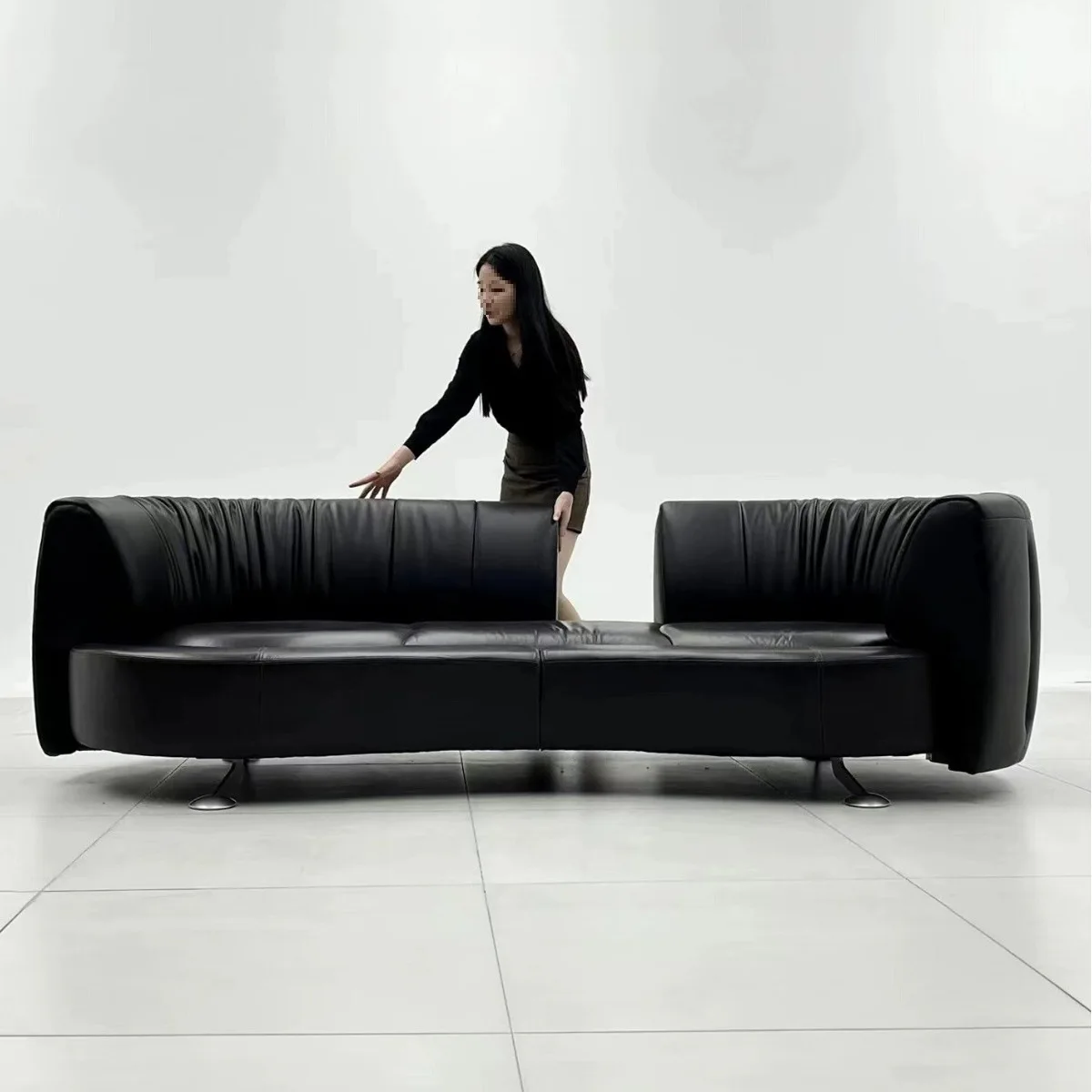 Italian-style minimalist sliding rail sofa with a swivel backrest curved sliding backrest for small apartments