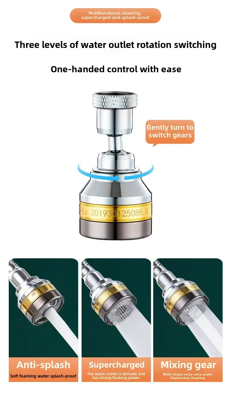 3 Water Modes 360° Swivel Brass Kitchen Faucet Aerator Water Saving Anti Splash Bathroom Faucet Extender Aerator,Faucet Adapter