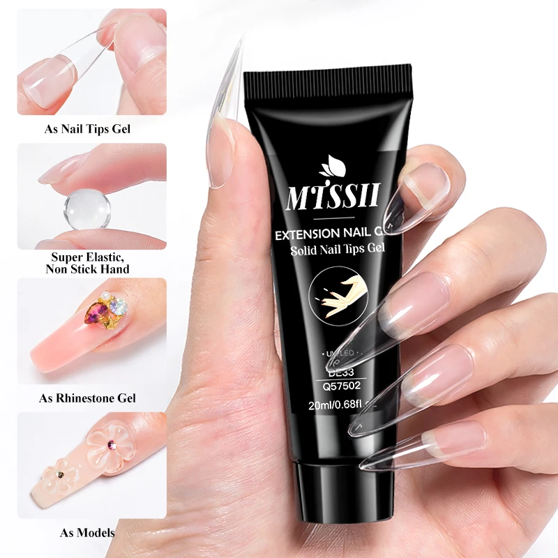 Mtssii 20ml Solid Nail Glue Gel For False Tips Extend Press On Nail Long Lasting Soak Off UV Gel Nail Polish For Nail Extension