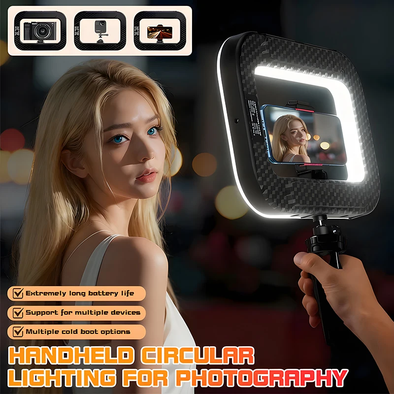 Anillo de luz LED portátil recargable Roreta para transmisiones en vivo con móvil, fotografía, escritorio, jaula de conejo y luz de relleno para selfies