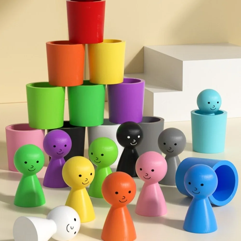 Tasses de tri de couleurs boule arc-en-ciel, poupées à chevilles en bois, jouets sensoriels de tri de couleurs à moteur fin, jeux assortis, jouets d'apprentissage des couleurs pour bébé