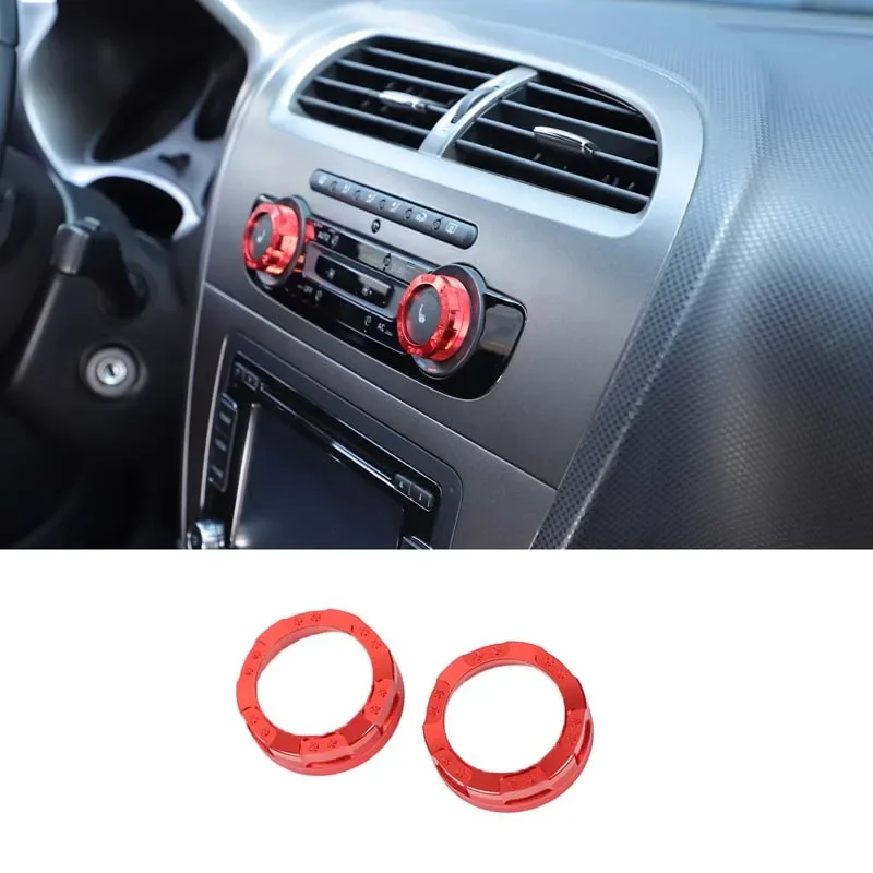 For Seat Leon 2008-2012 Aluminum Alloy Red Silver Car Air Conditioning Knob Decorative Ring Sticker Car Interior Accessories