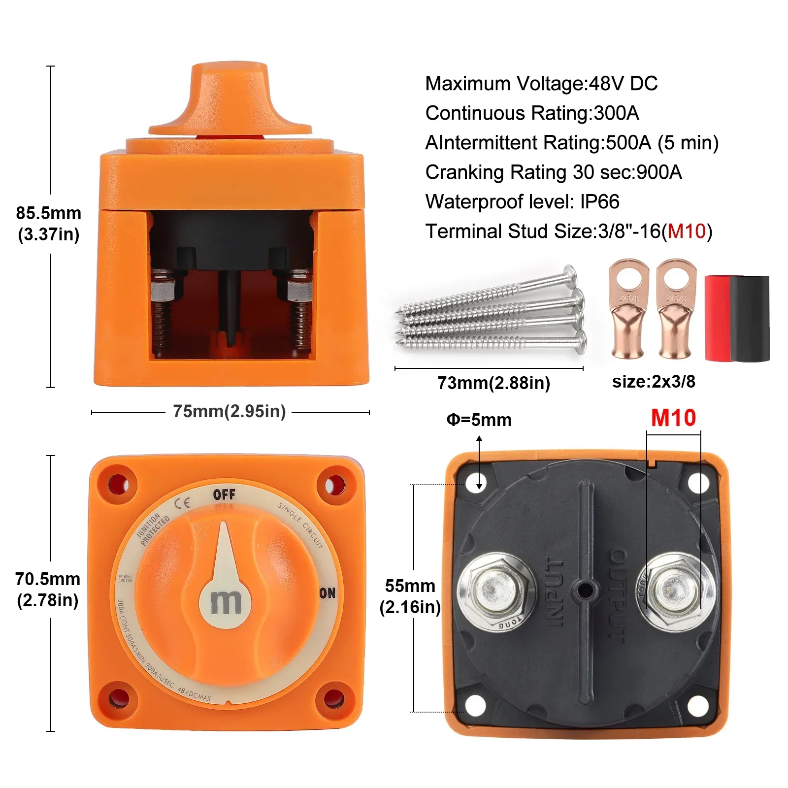 Wyłącznik akumulatora CNSPEED, mini przełącznik izolacyjny 2-pozycyjny (włącz/wyłącz) do kampera, łodzi, samochodu, akcesoria, odłącznik obwodu 300A 12V-48V