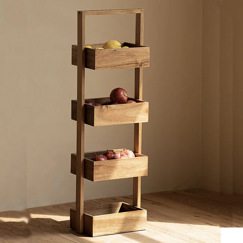 

‌Wood Grain Freestanding Shelf Living Room Storage Fruit Vegetable Display Multi-tier Rack for Home Decor & Office Use‌