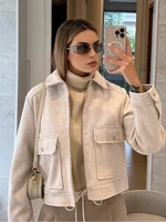 SLTNX Chaqueta con cremallera para mujer, nueva chaqueta de invierno de manga larga con bolsillos, abrigo corto elegante para mujer