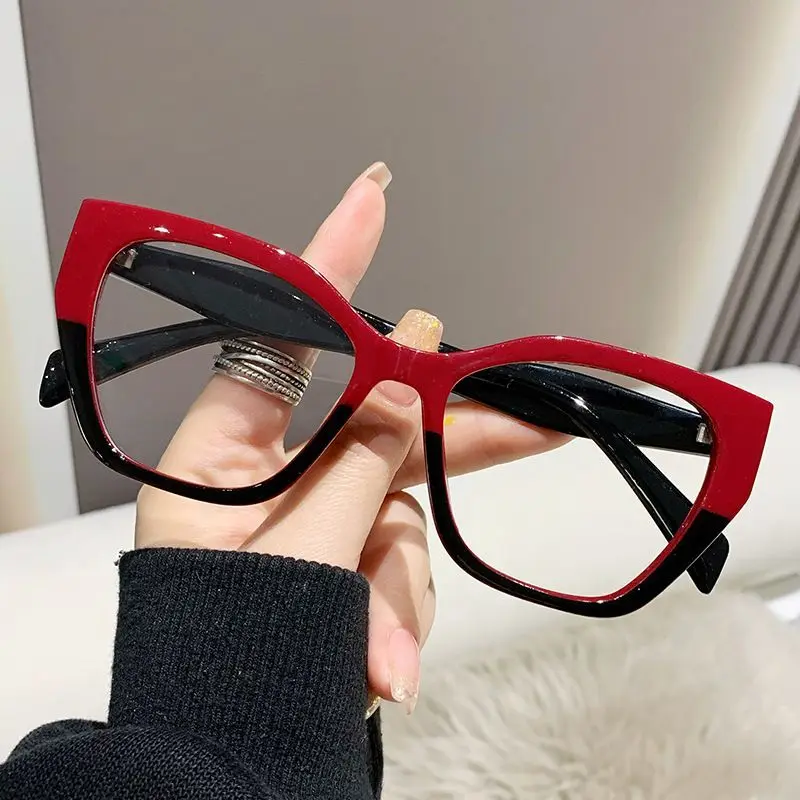 

Shatar New Fashion Presbyopia Glasses Big Frame Women Retro Cat Eyes Anti Blue Light Fatigue polygon Lrregular Reading glasses