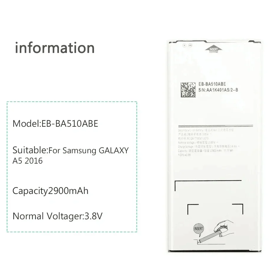 Mobile Phone Batteries 2900mAh EB-BA510ABE For Samsung GALAXY A5 2016 Edition A510 SM A510F A5100 EBBA510ABE Portable Battery