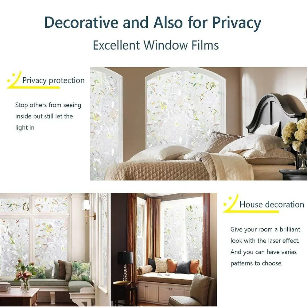 Pellicola per finestre in vetro colorato decorativo per la privacy, adesivi 3D per la decorazione domestica, pellicola protettiva statica per il