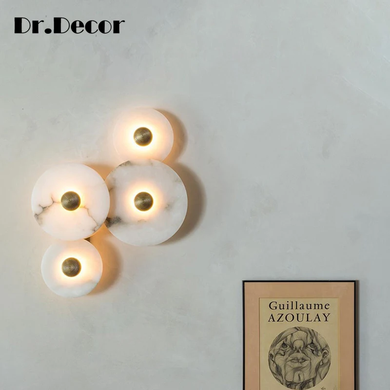 

Скандинавский современный дизайнерский минималистичный мраморный круглый настенный светильник для коридора, кабинета, спальни, прикроватные светодиодные светильники, ТВ-фон, декор