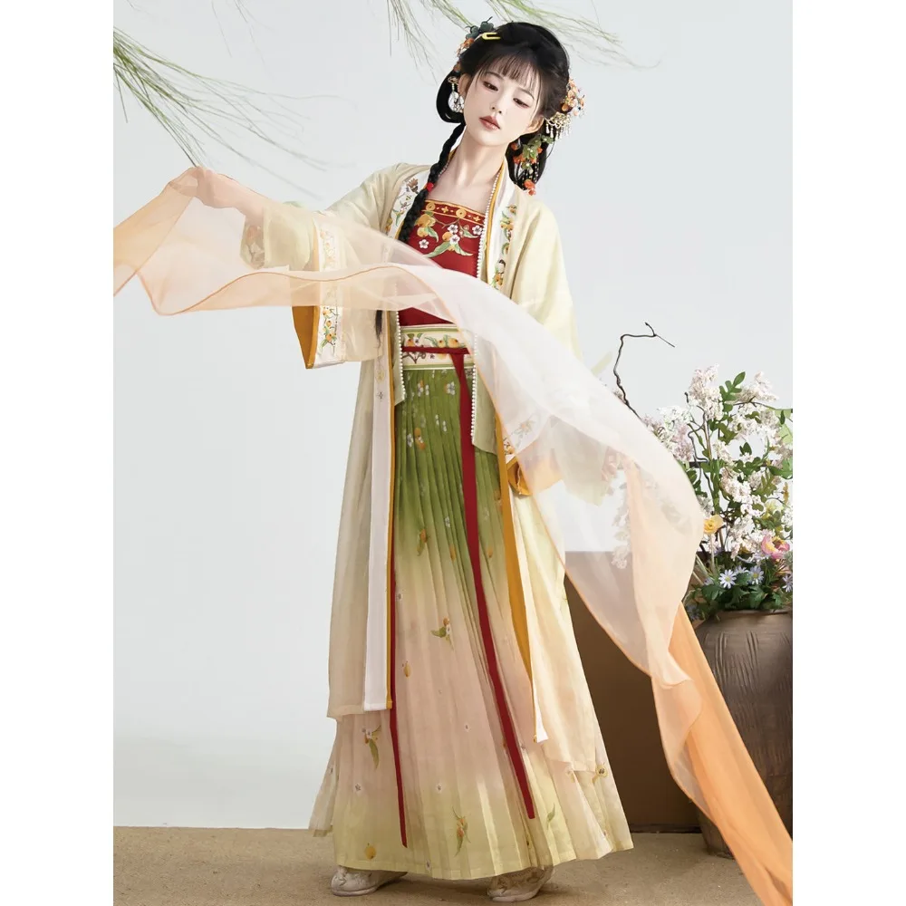 

Повседневное стильное платье Song Hanfu с длинной планкой, плиссированной юбкой на бретелях, новые модели весна-лето.