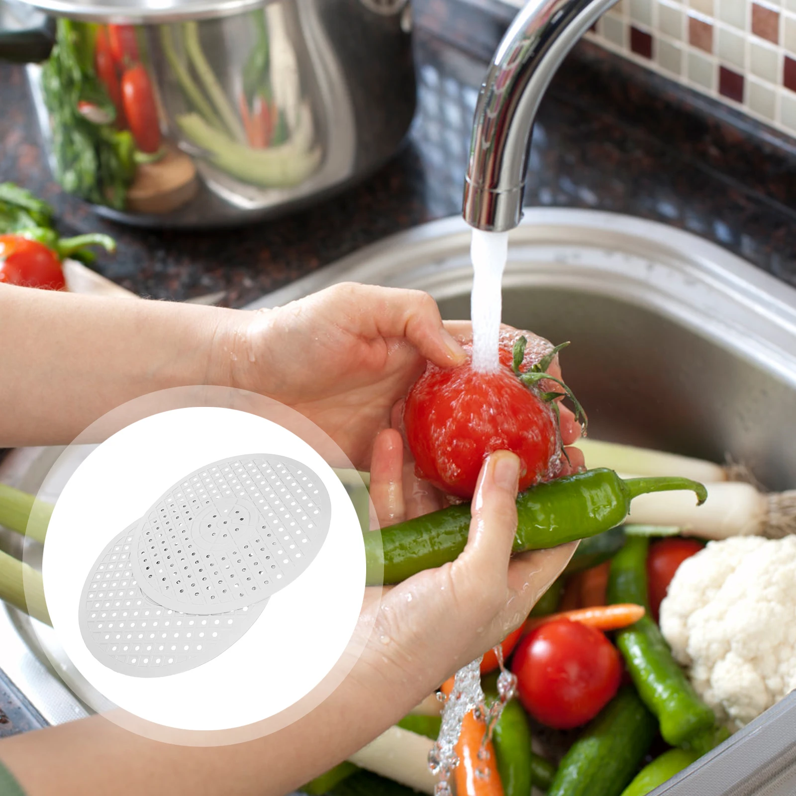 

2pcs Sink Mat Drain Placemat Kitchen Protector Round Drying Rack Silicone Faucet Mats Bottom Grid Drainer Rubber Cooling Pad