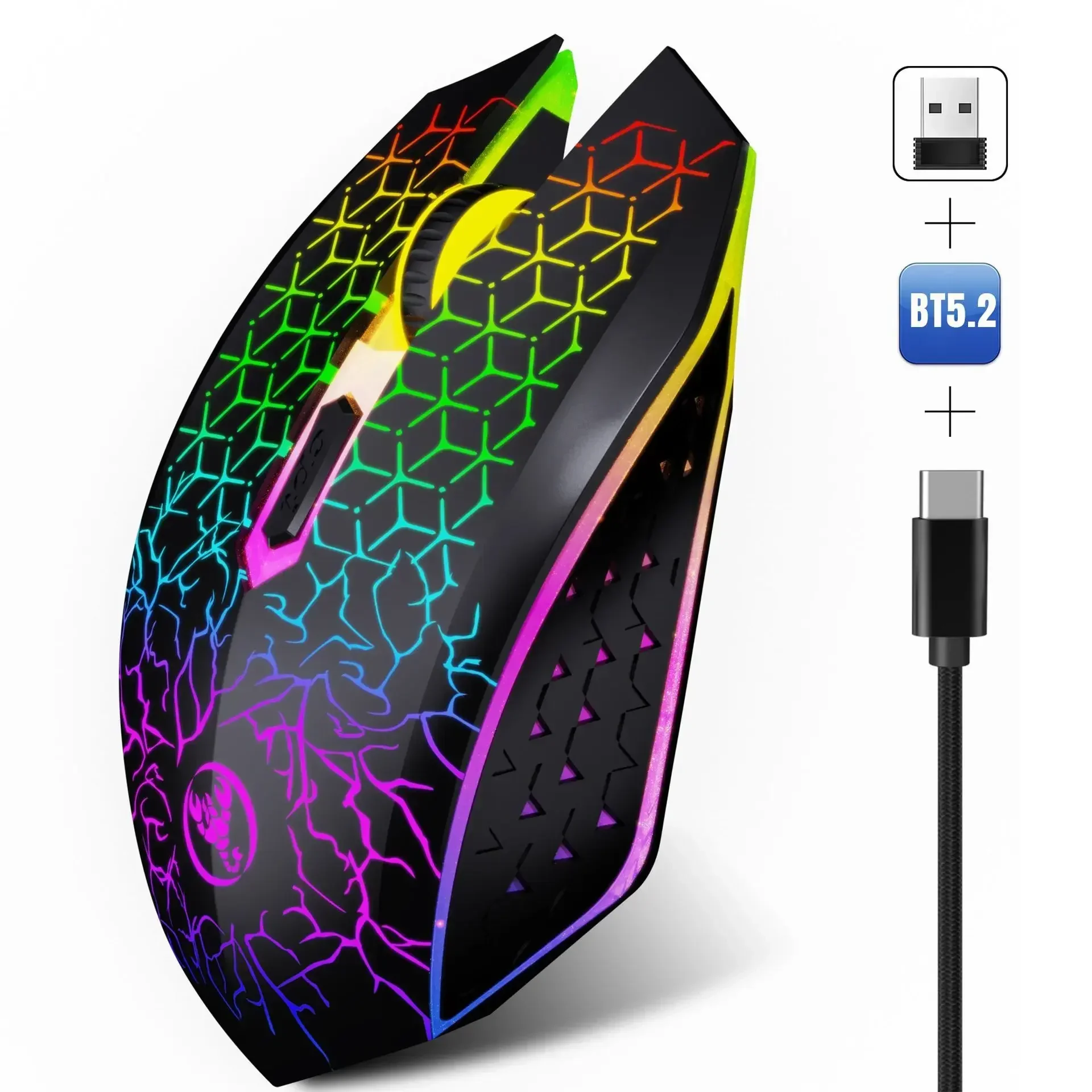 

Wireless Mouse 1600DPI RGB Backlit Mute Button 2025 New Rechargeable Gaming Mouse for Laptop T34 6D Dual Ergonomics 500mAh