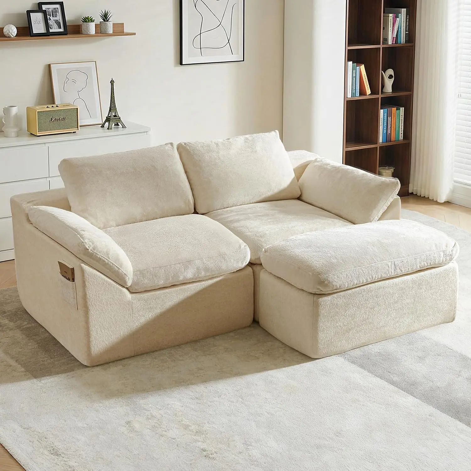 Beige Cloud Loveseat Ottoman 58x77x25 Boneless Ultra Comfy Memory Foam Deep Seat Modular L Chaise No Assembly Living Room Bedroo