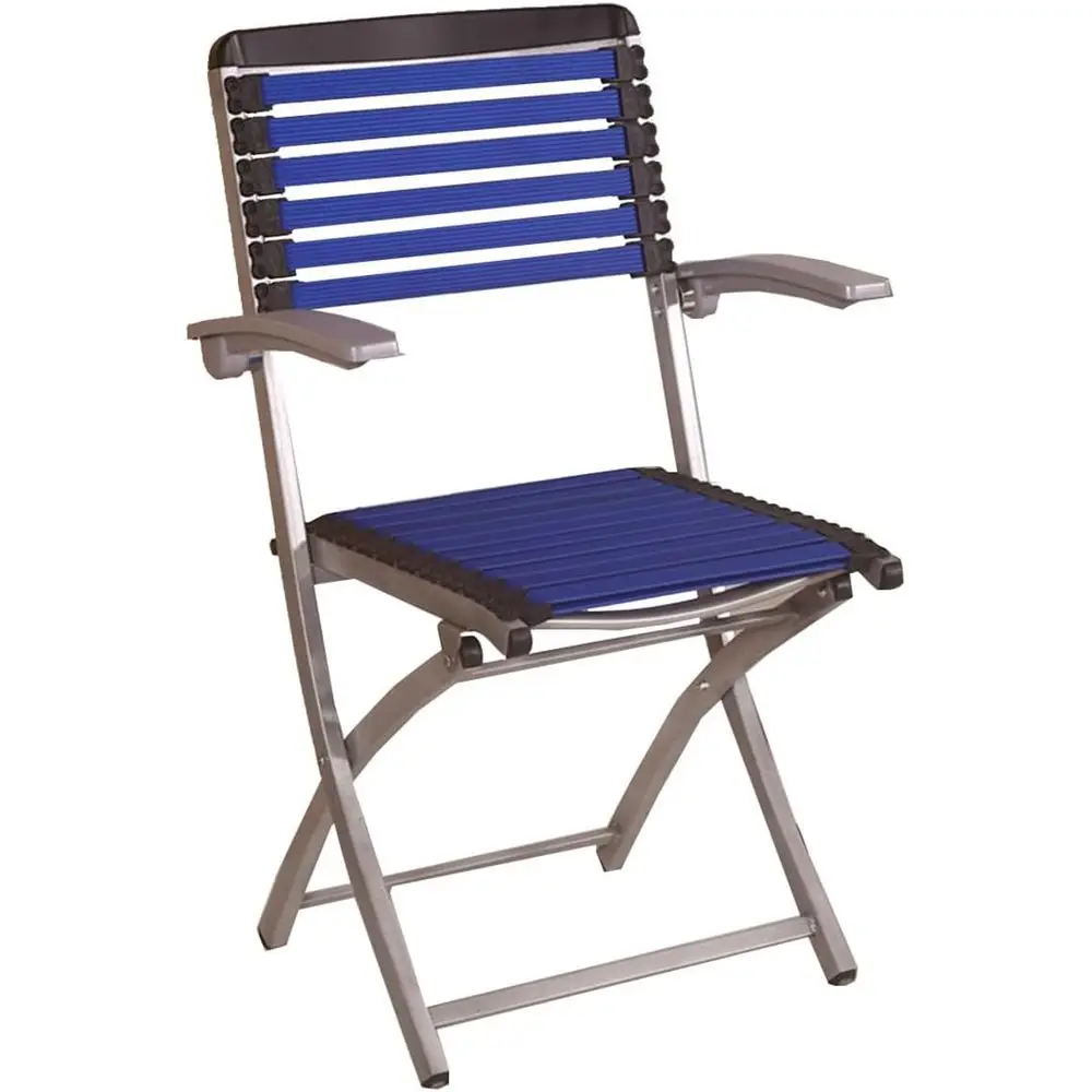 

Stackable Rotatable Armrest Outdoor Patio Chairs, Durable Sling Dining Chairs for Camping and Beach (Color: Blue)