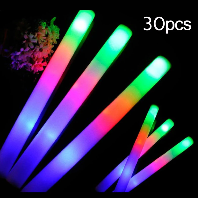 15/30Pcs LED Glow Sticks Bulk Colorful RGB Glow Foam Stick Cheer Tube Dark Light for Xmas Birthday Wedding Party Supplies image 3