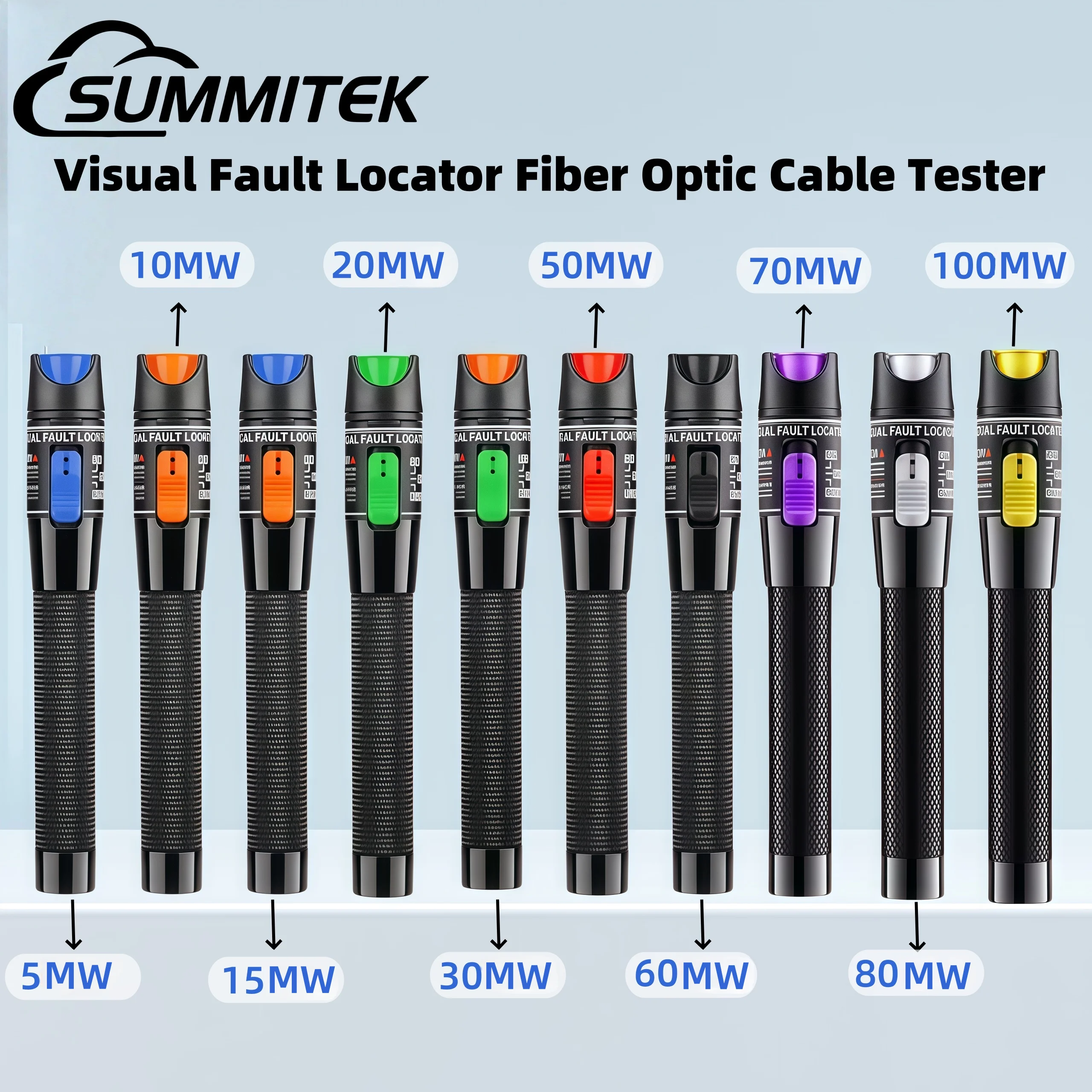 SUMMITEK 5-100MW Visual Fault Locator Fiber Optic Cable Tester pen FTTH Optical Fiber Tester SC/FC/ST Test Tool Without Battery