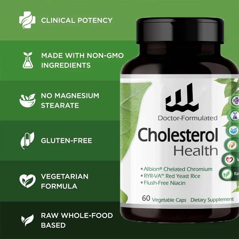 Cholesterol Health - Contains Coenzyme Q10, Non Rinse Niacin, RYR-VA, and Garlic -60 Vegetable Capsules