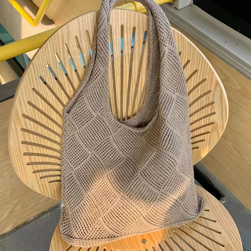 Neue Trend frauen Tasche Häkeln Handtasche Retro Gestrickte Einfarbig Hohl Top-griff Einkaufstasche Reise Shopper Schulter tasche – Detail 4