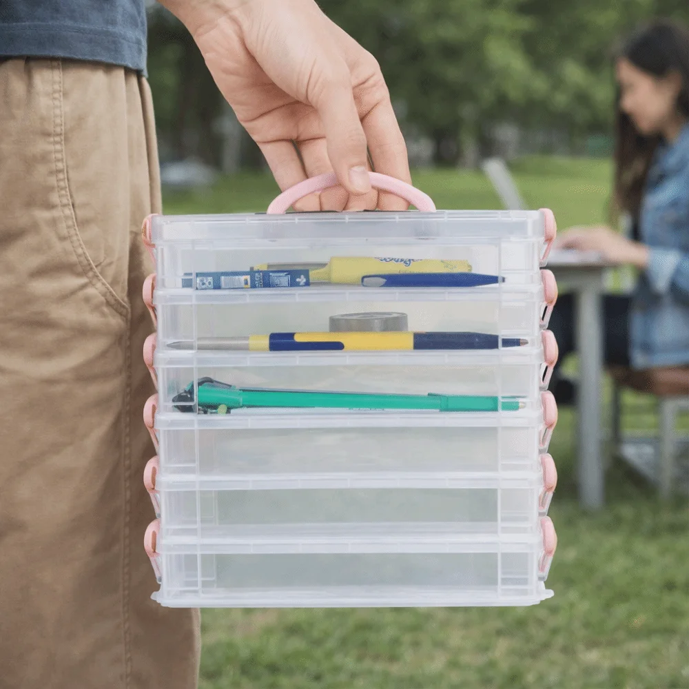 Plastic Material Watercolor Stationery Organizer Transparent Multi Layer Color Pen Storage Box Stackable Multi-function