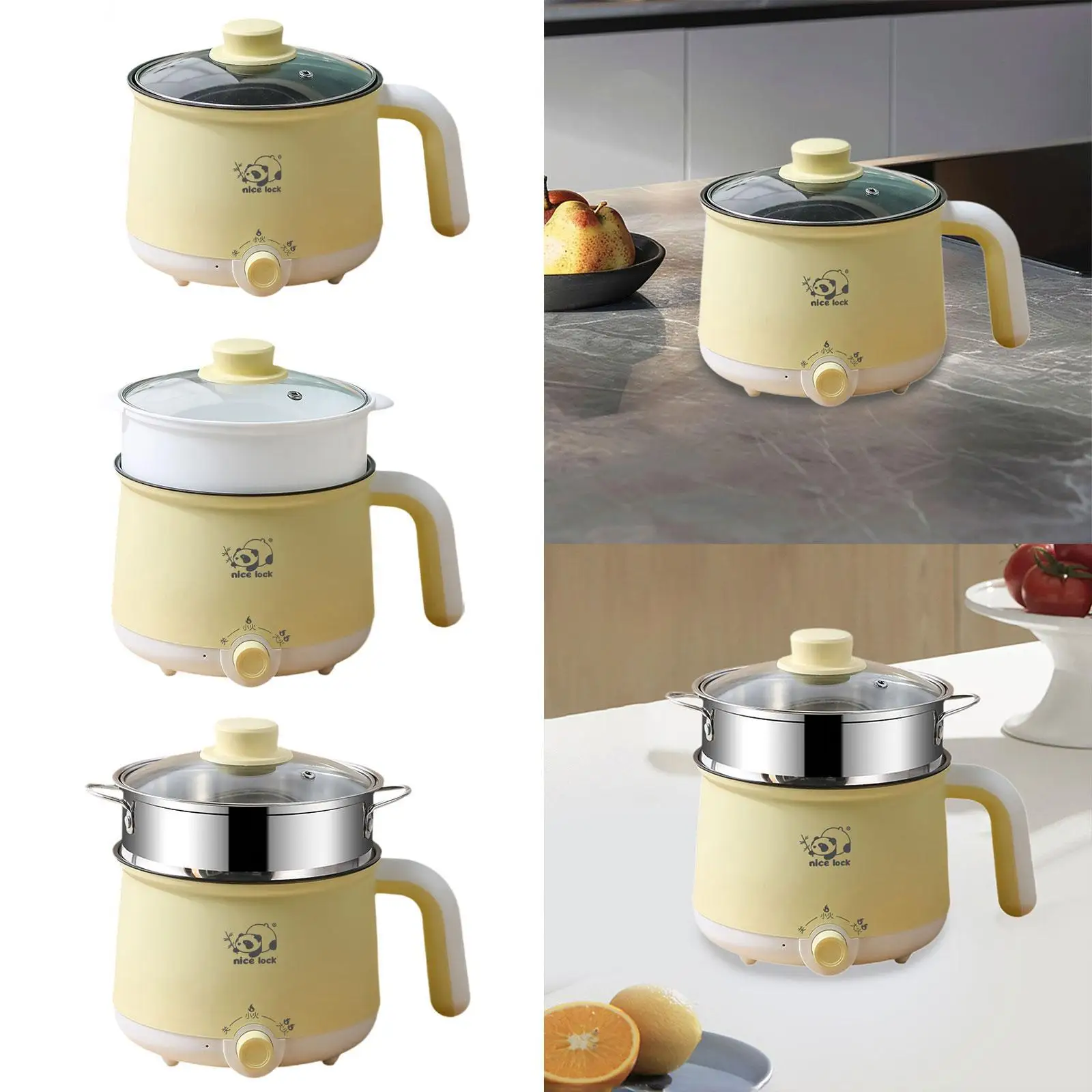 Electric Hot Pot with Handle 2 Gear Multifunctional Nonstick Raman Cooker Noodles Cooker for Soup Eggs Oatmeal Porridge Dumpling