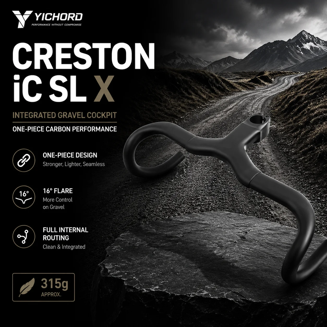 Gravel-Lenker Creston IC SL X mit vollständiger interner Kabelführung, Rennradlenker T1000 Carbon, integriertes Gravel-Cockpit Di2