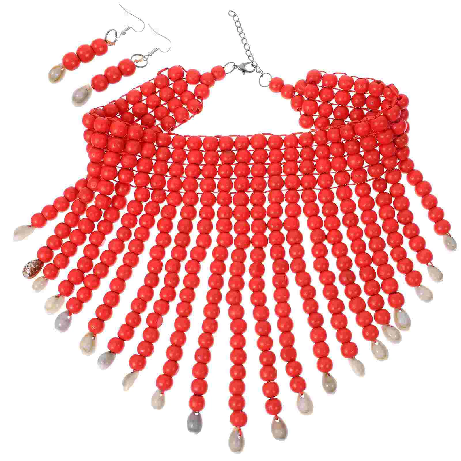 

Ethnic Necklace Set Attractive Jewelry Wooden Beaded Earrings Women Unique and for