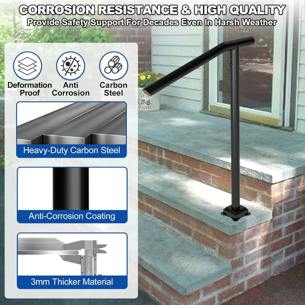 درابزين الدرج الخارجي DIY - درابزين من الحديد المطاوع لـ 1-3 خطوات، مجموعة سهلة التركيب متضمنة #4