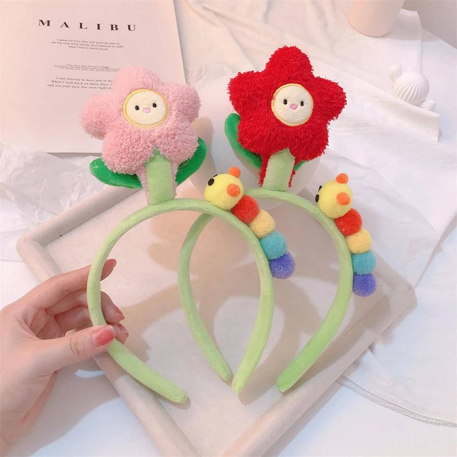 Girls Plush Flower Headbands Women Rainbow Hair Hoop Adult Headwear Ornaments Decoration Hair Styling Tool For Washing Face New