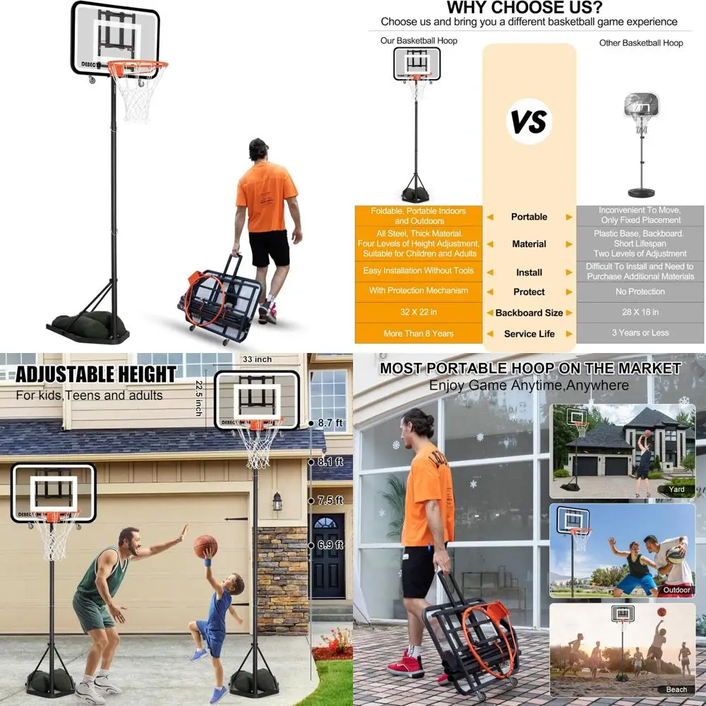 

Adjustable Outdoor Basketball Hoop for Youth - 6.9 to 8.7 Ft, Suitable for Indoor and Outdoor Courts