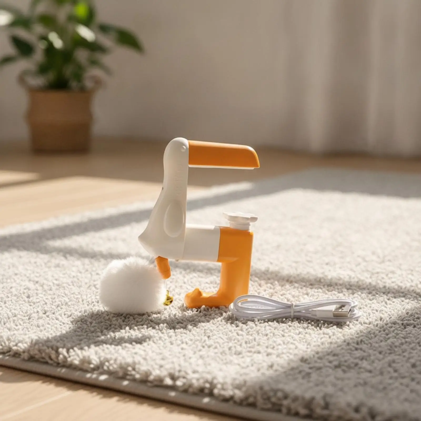 Duck Cat Toy with Auto Lift Teaser and Jingle Ball for Active Kitten Playtime on Table Edge Mount