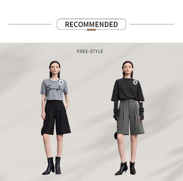 Amii Shorts for Women Simple Solid Versatile Casual Midi Wide Leg Pants 2025 Summer New Bottoms Office Lady Clothes 12553049
