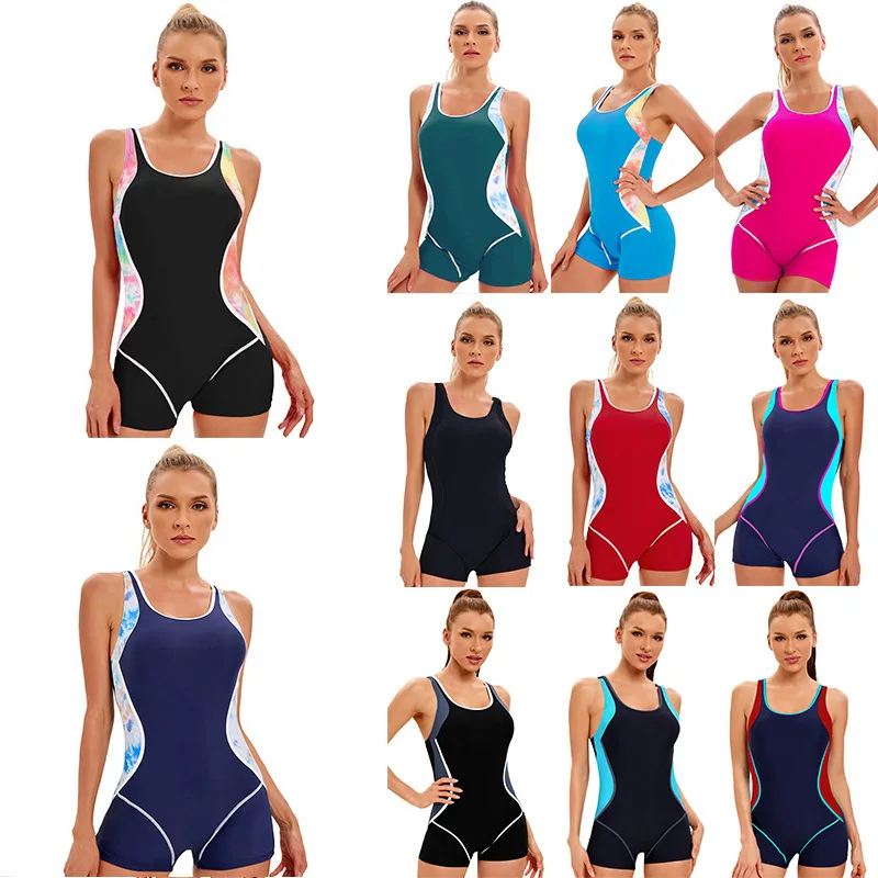 2026 New European Sports Monokini for Women, Sexy Backless Color Block Square Cut Swimwear