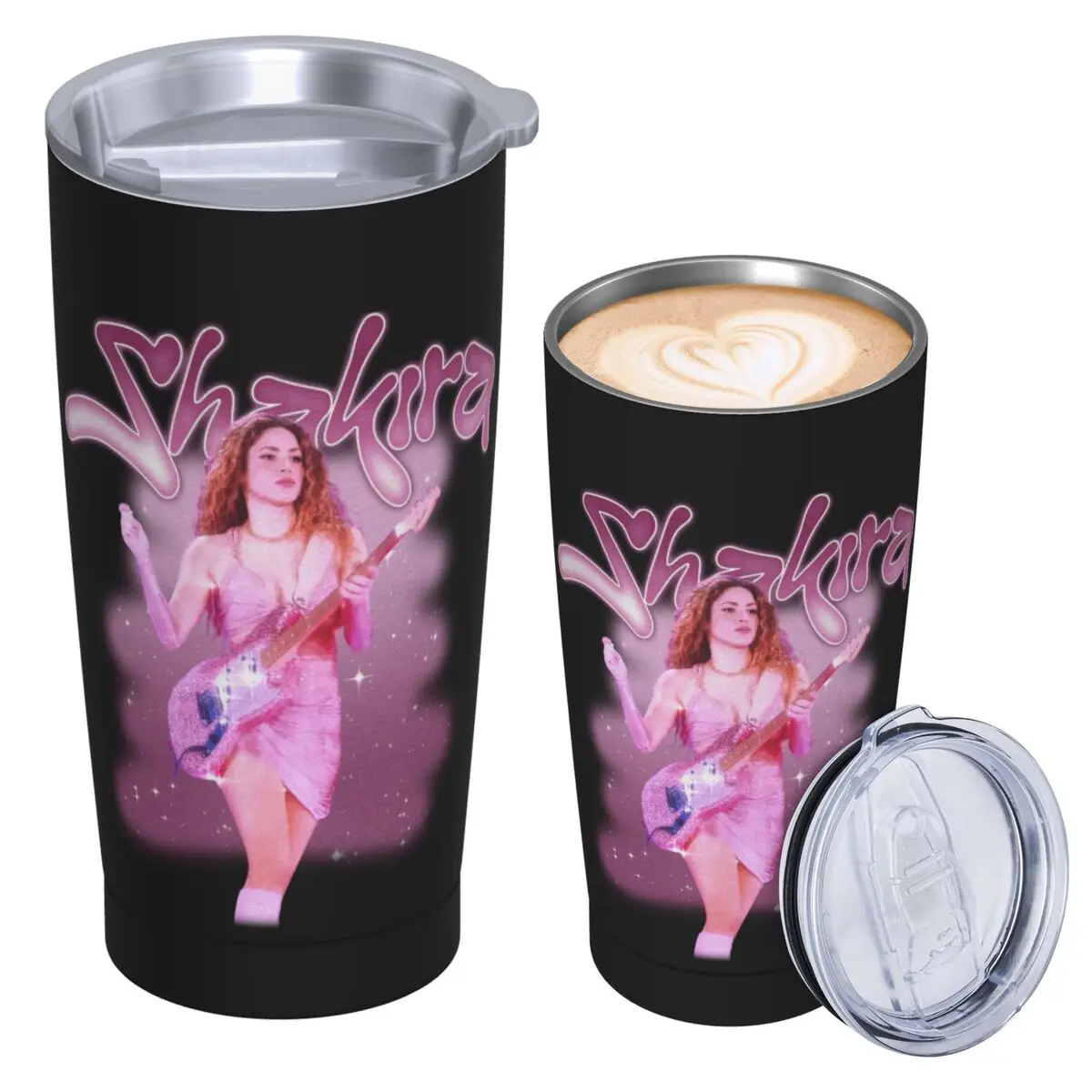 Pretty Pink Pop Singer Shakira Stainless Steel Tumbler Vacuum Insulated Mugs Thermal Cold Bottle Straws With Lid 20oz