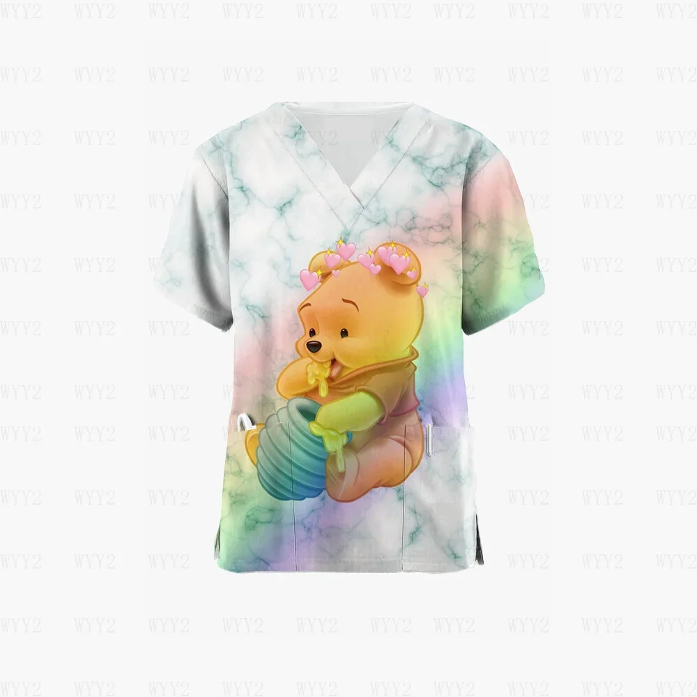 

Летние женские комбинезоны для медсестры с v-образным вырезом и карманом для медсестры с принтом Диснея Винни-Пух, топ-скраб для кормления, футболка для медсестры зоомагазина