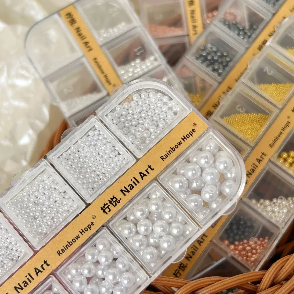 DIY Manicure Basic Kit with High-Light Pearl Steel Bead Nails, Sticker-On Artificial Nail Accessories Materials Set