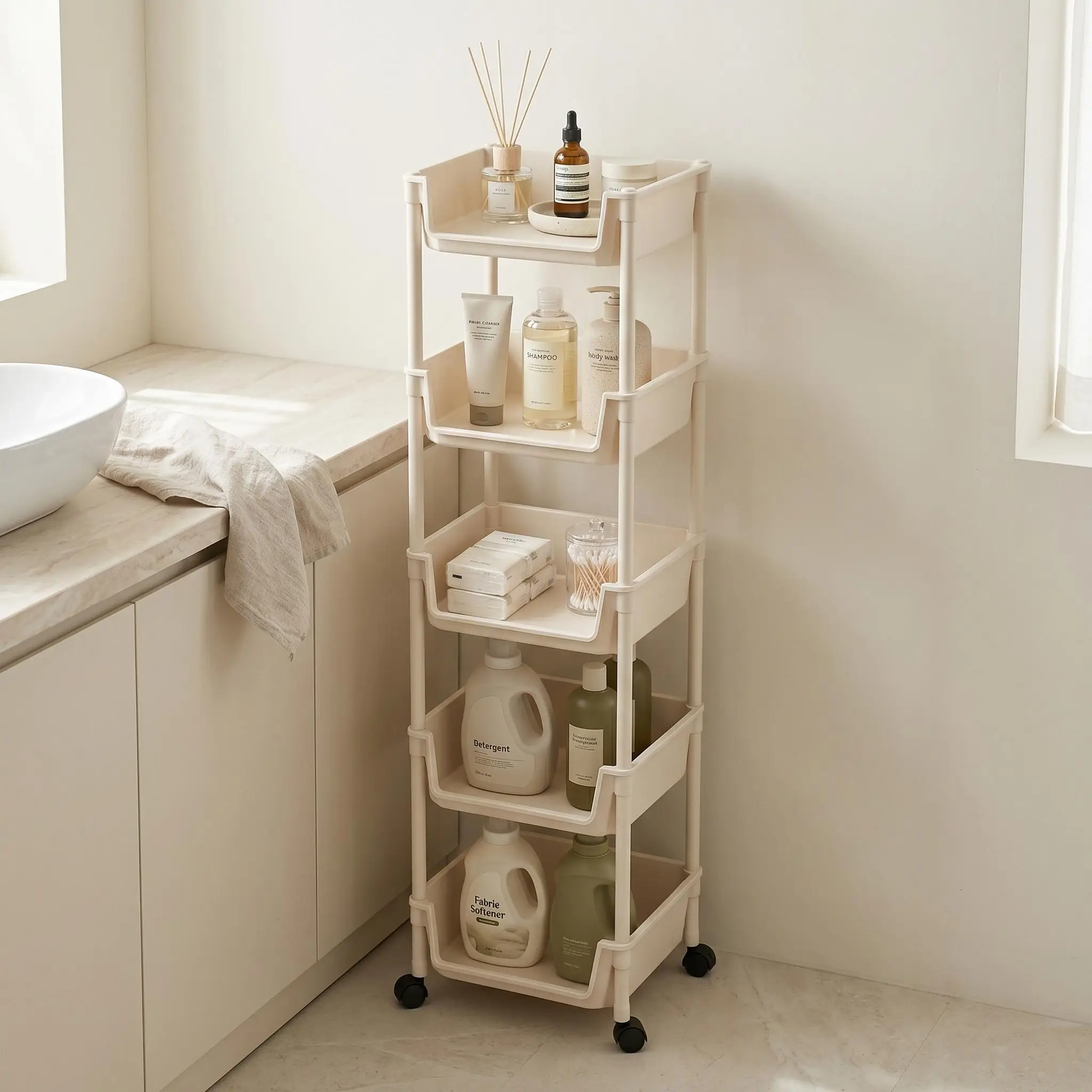 5 Tier Slim Rolling Storage Cart with Wheels Narrow Gap Organizer Rack Mobile Utility Trolley Space Saving Crevice Shelf Home Organization for Kitchen Bathroom Laundry Room Small Spaces view 7