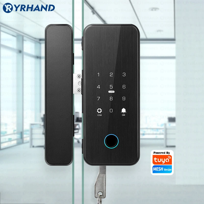 Imagem -02 - Yrhand-electronic Smart Glass Door Lock Broca Livre Bluetooth Biométrico Impressão Digital Código de Cartão Rfid Controle Remoto Tuya App