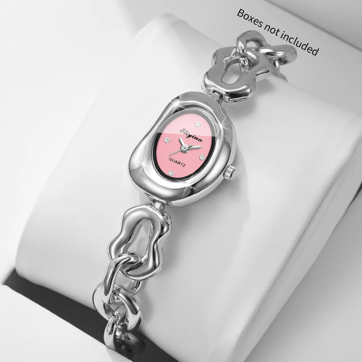 Fashion Pink Dial Women Quartz Watch Elegant Silvery Chain Bracelet Strap Wristwatches Clock Gift Relogio Feminino (Without Box