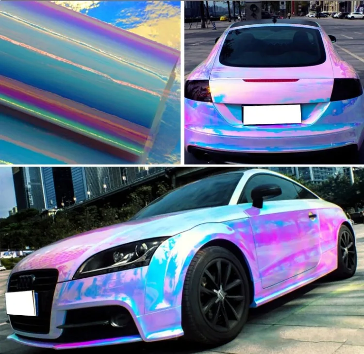 1.38*18 متر مادة PVC ملونة قوس قزح سيارة الفينيل التفاف فيلم اللون تغيير الحرباء التفاف ملصق قوس قزح إلى اللون الأبيض