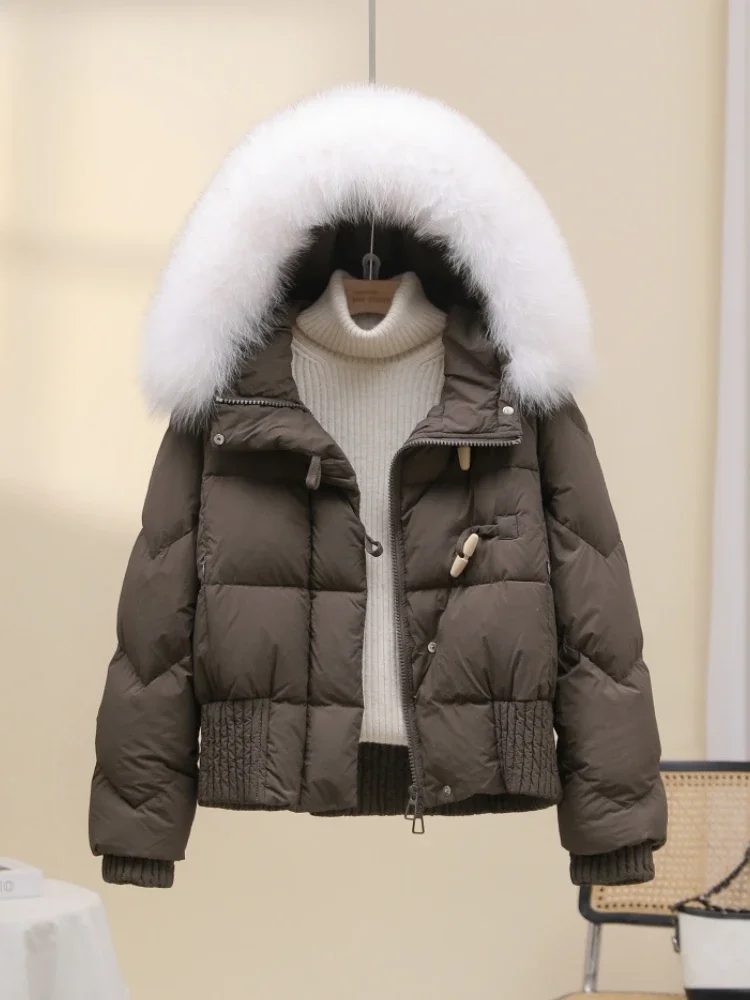 

Женский пуховик на пуговицах в Корейском стиле, короткий стиль, новый зимний стиль 2025 года, большой меховой воротник