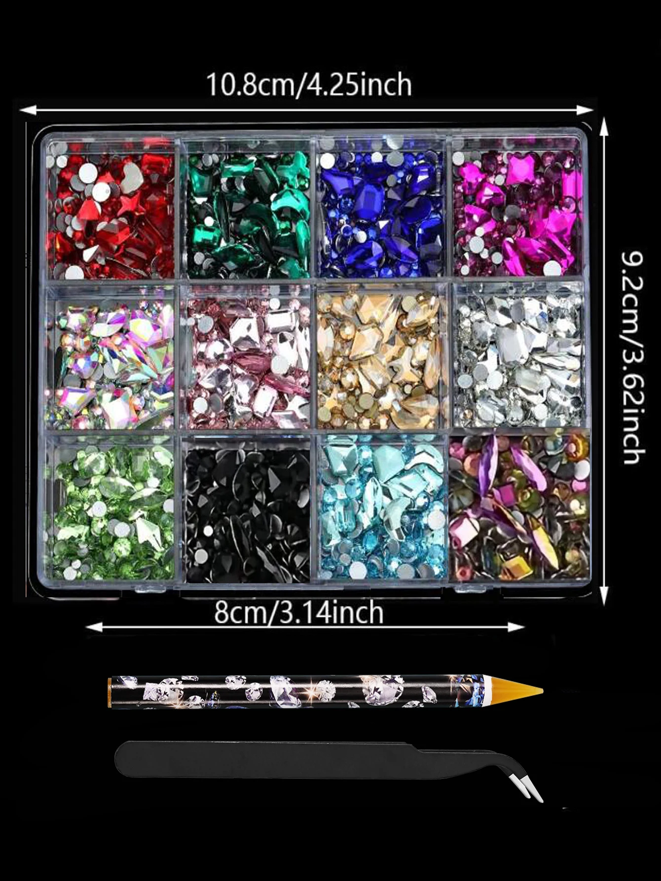 12 grades/caixa 3d forma mista colorido cristal prego encantos flatback vidro gemas prego strass luxo claro/vermelho/rosa jóias de unhas