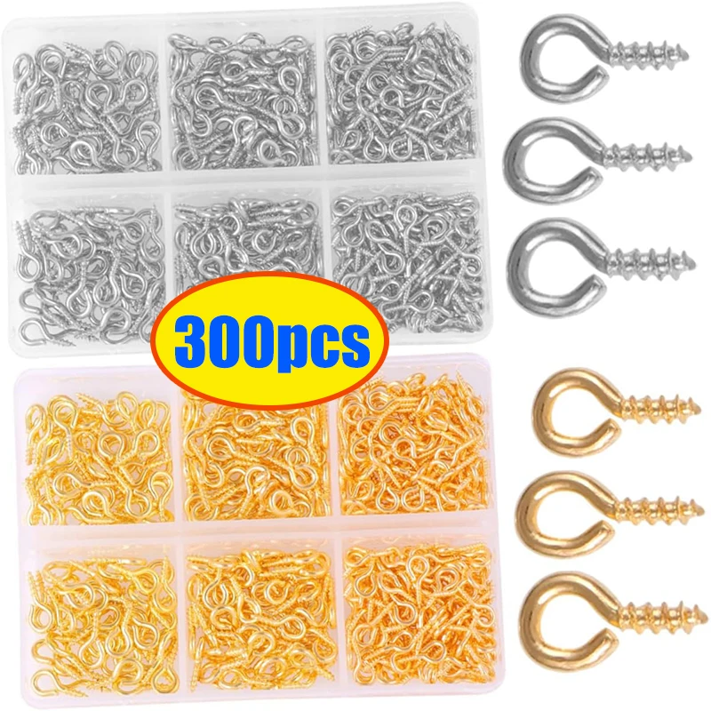 300pcs Mixed Mini Eye Pins Eyepins Hooks Eyelets Screw Threaded Stainless Steel Clasps Hook Jewelry Findings for Making DIY