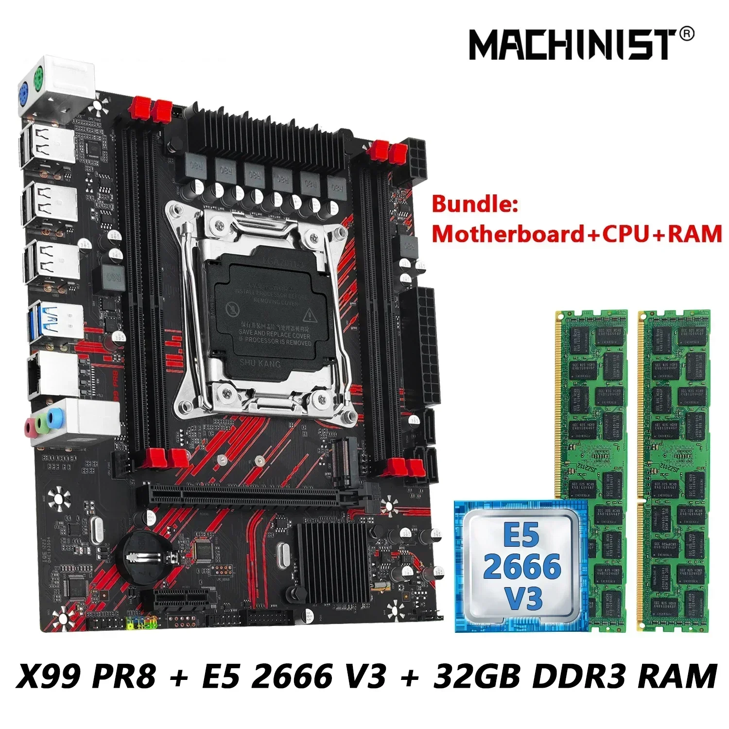 

Комплект материнской платы MACHINIST X99 PR8 с процессором Intel LGA2011-3 Xeon E5 2666 V3 и DDR3, 2*16 ГБ оперативной памяти, комбинированная память