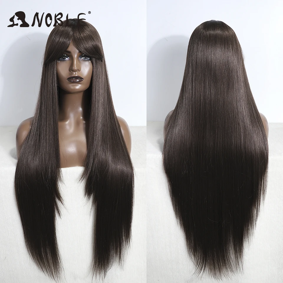 Noble Wig With Bangs Long Straight Wig Orange Wig Colored Wig Wigs For Women Cosplay Wig Heat Resistant For Women Synthetic Wig