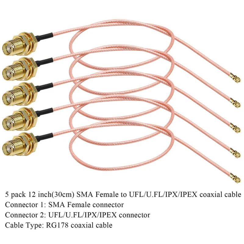 5 Pcs FL SMA Coax Cable SMA Female To U.FL IPX IPEX RF Coaxial RG178 Pigtail Jumper Cable For Wifi Router Antenna