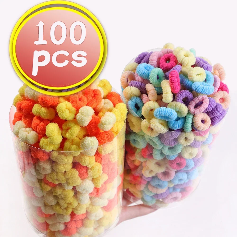 20/50/100Pcs Children Solid Color Grid Wave Elastic Hair Bands Baby Girls Scrunchie Rubber Bands Kid Sweet Cute Hair Accessories