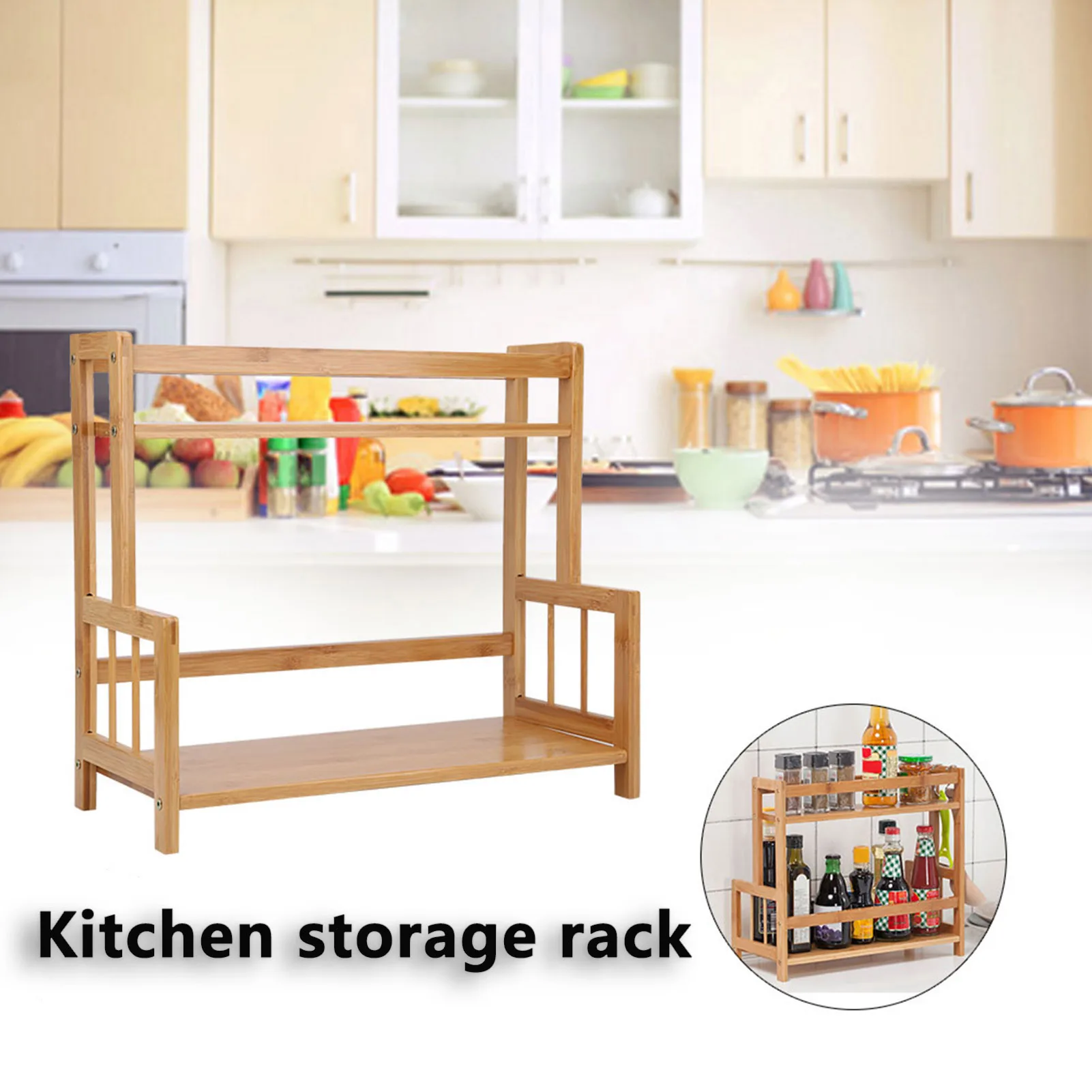 

Double Layer Spice Rack Bamboo Kitchen Storage Rack Multipurpose Oil bottle Seasoning Holder Spice Organizer Kitchen Organizer