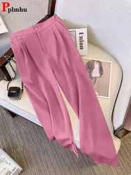 Korean Womens Wide Leg Pants Office High Waist Suit Pantalones Elegant Baggy Spodnie Casual Chic Moms Sweatpants Solid New 2024